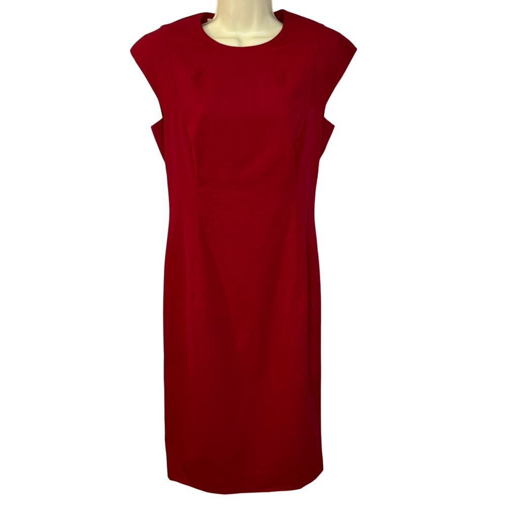 Michael Kors Virgin Wool Cap-Sleeve Sheath Midi Dress Red Rouge Made Italy Sz 8
